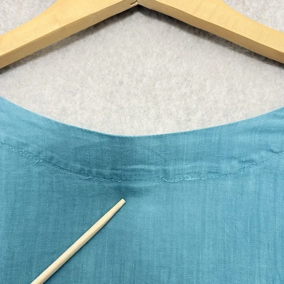 Match Point USA Linen Tunic Top Teal Boho Lagenlook Womens XL Oversized *Flaw - Picture 7 of 7